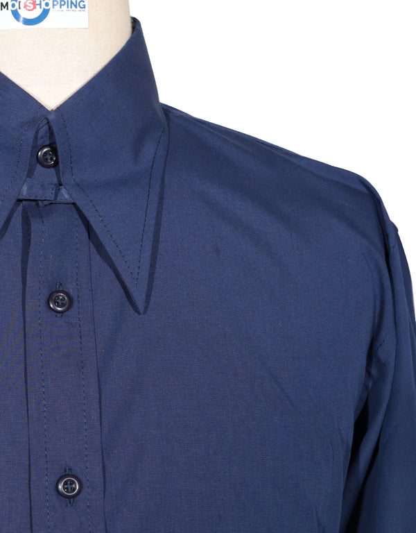 Tab Collar Shirt | Navy Blue Tab Collar Shirt