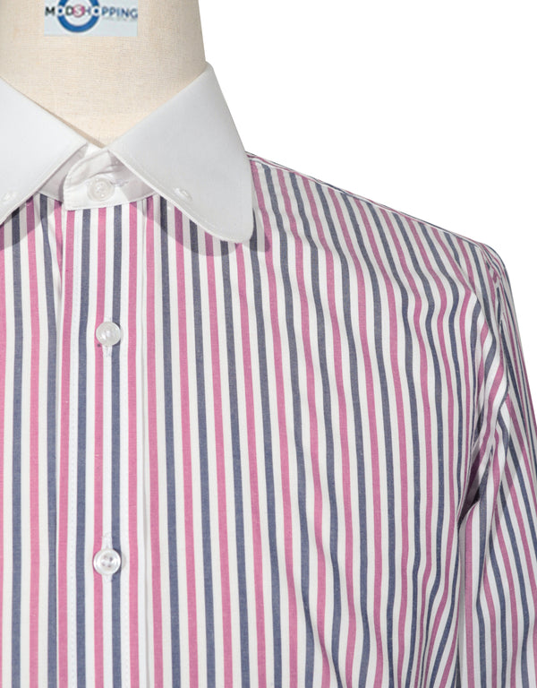 Penny Pin Collar Shirt - Pink and Navy Blue Stripe Shirt