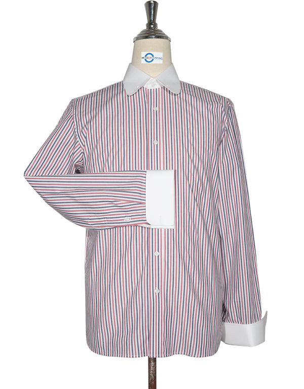 Penny Pin Collar Shirt - Pink and Navy Blue Stripe Shirt