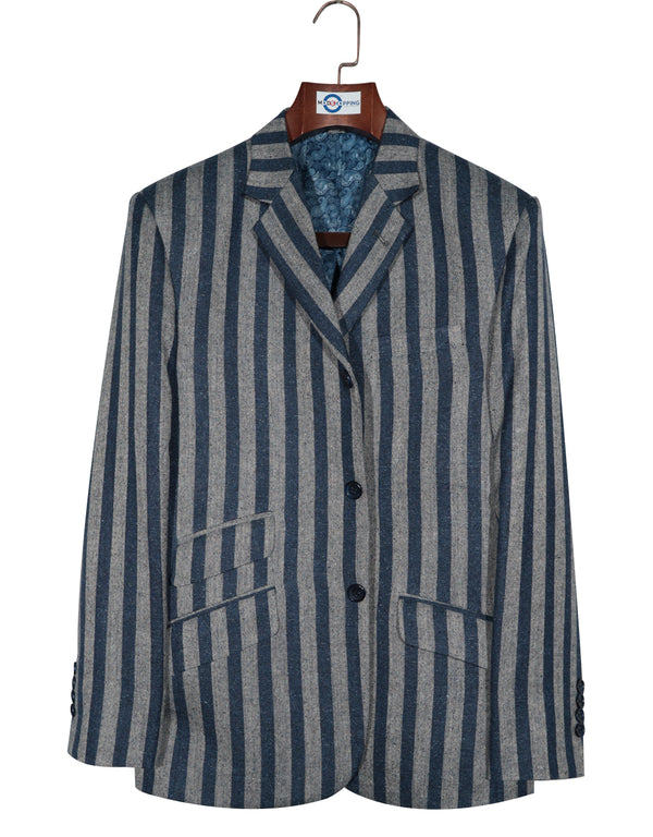 Boating Blazer - Navy Blue and Grey Striped Blazer