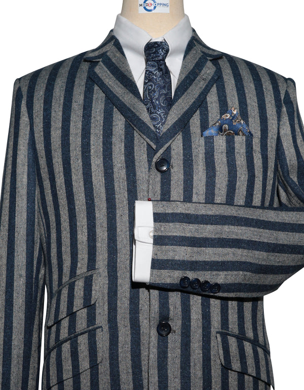 Boating Blazer - Navy Blue and Grey Striped Blazer