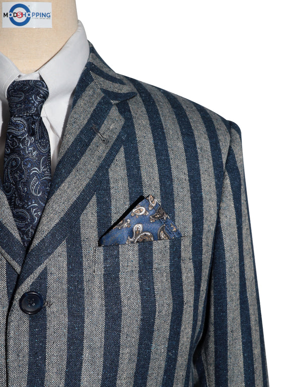 Boating Blazer - Navy Blue and Grey Striped Blazer