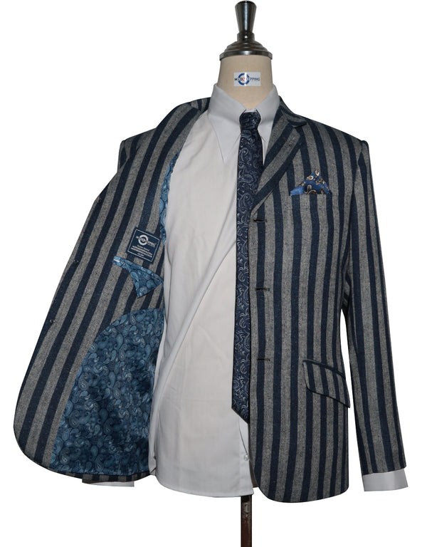 Boating Blazer - Navy Blue and Grey Striped Blazer