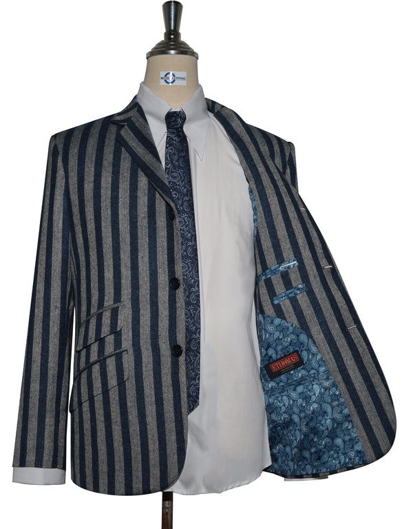 Boating Blazer - Navy Blue and Grey Striped Blazer