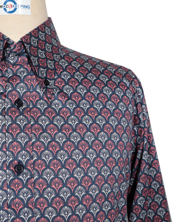 This Shirt Only - Navy Blue, Red and White Floral Shirt Size M