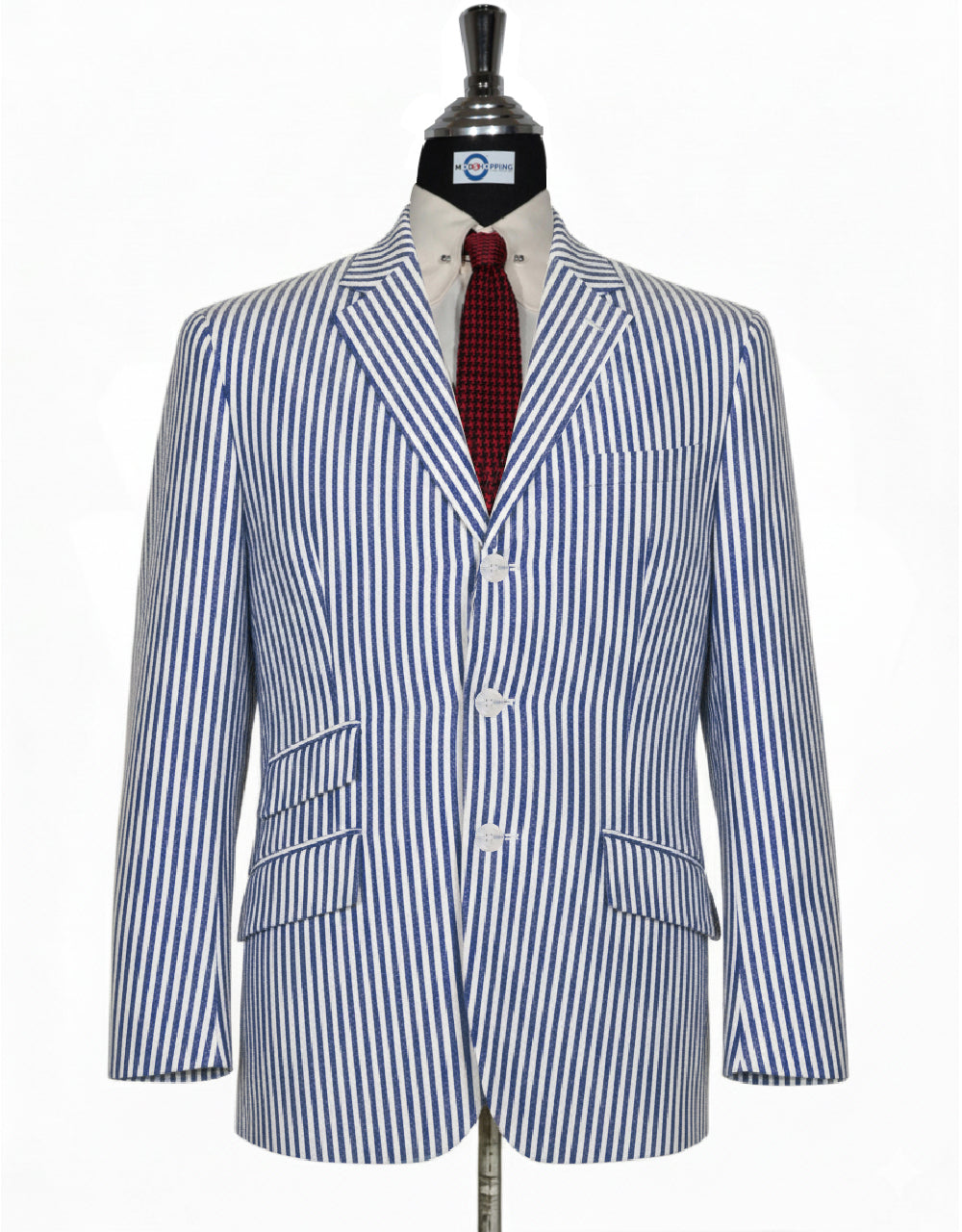 Navy Blue and White Stripe Linen Boating Blazer