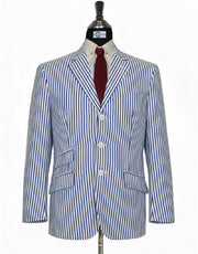 Navy Blue and White Stripe Linen Boating Blazer