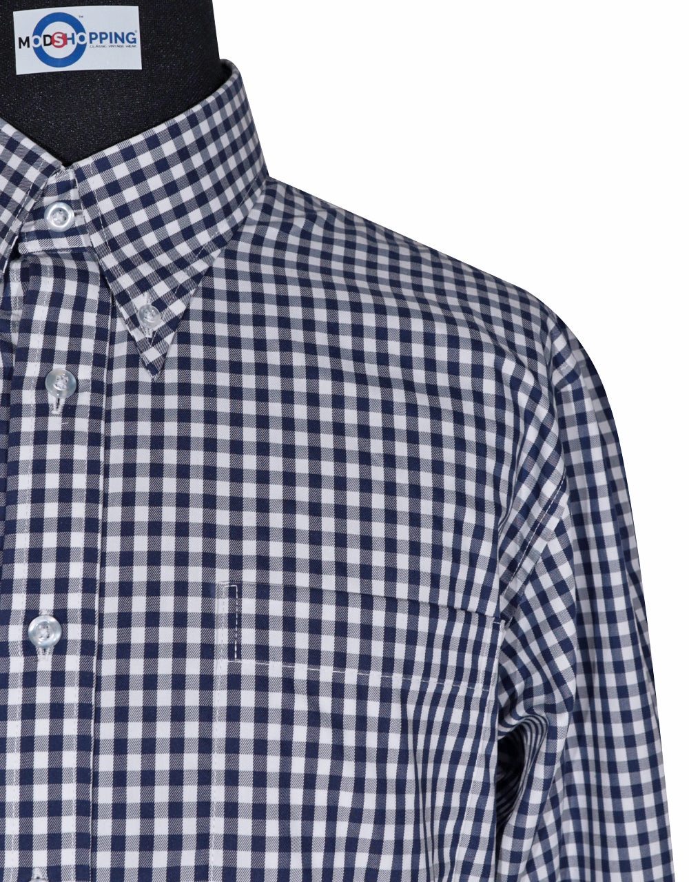 Navy Blue Gingham Check Button Down Shirt