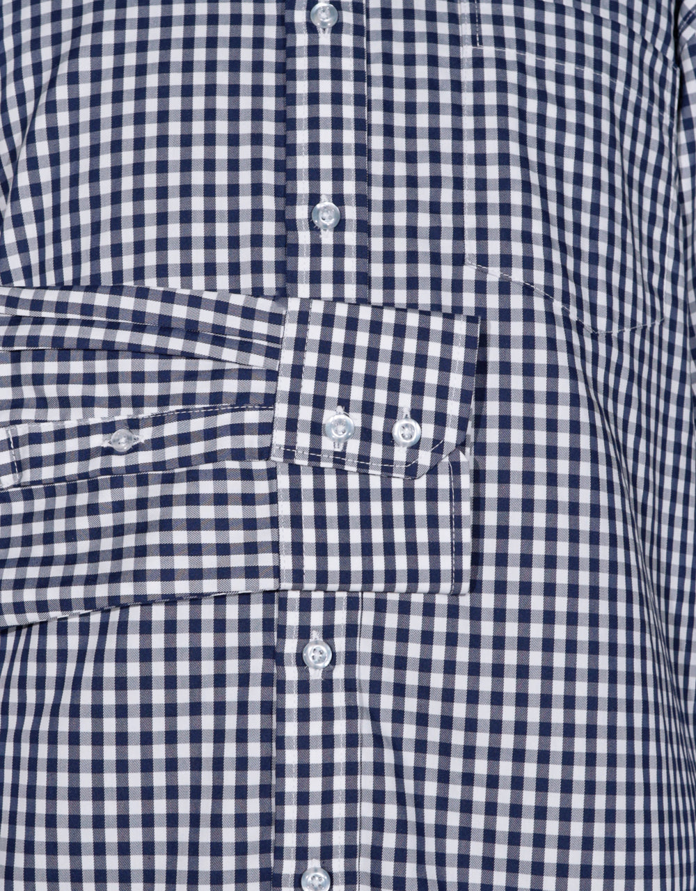Navy Blue Gingham Check Button Down Shirt