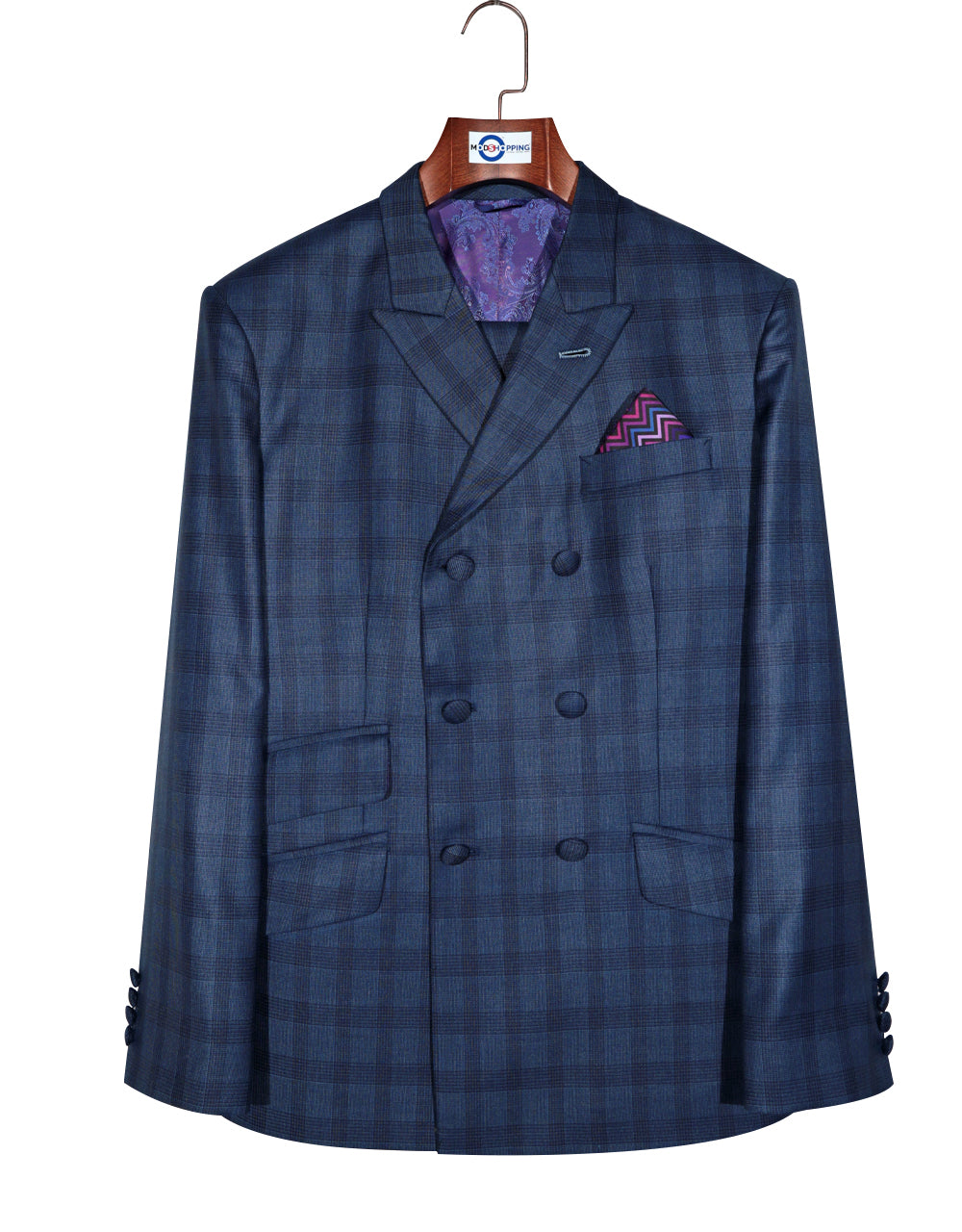 Navy Blue Prince Of Wales Check Suit