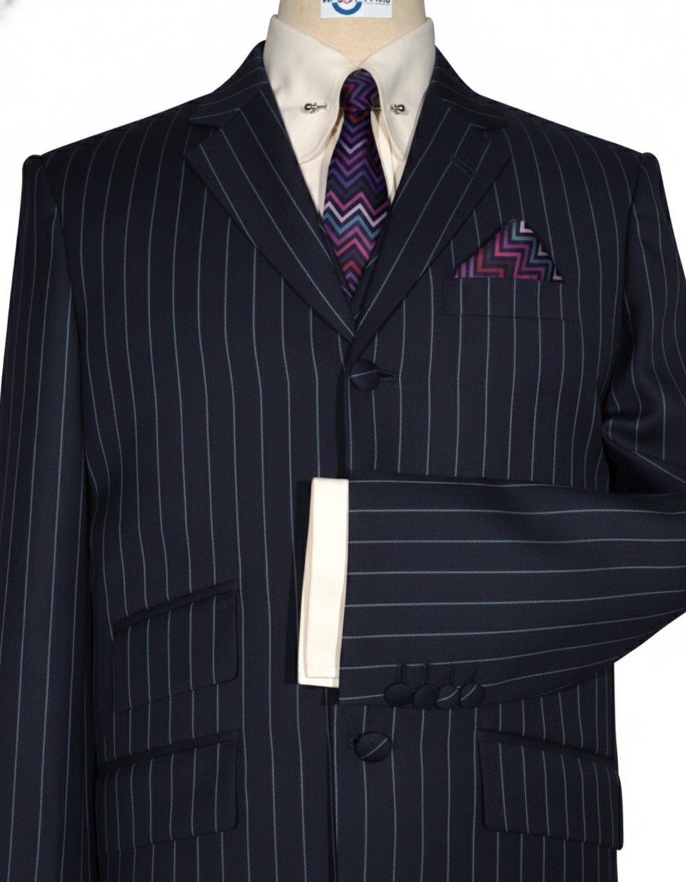 Dark Navy Blue and Light Grey Stripe 3 Piece Suit