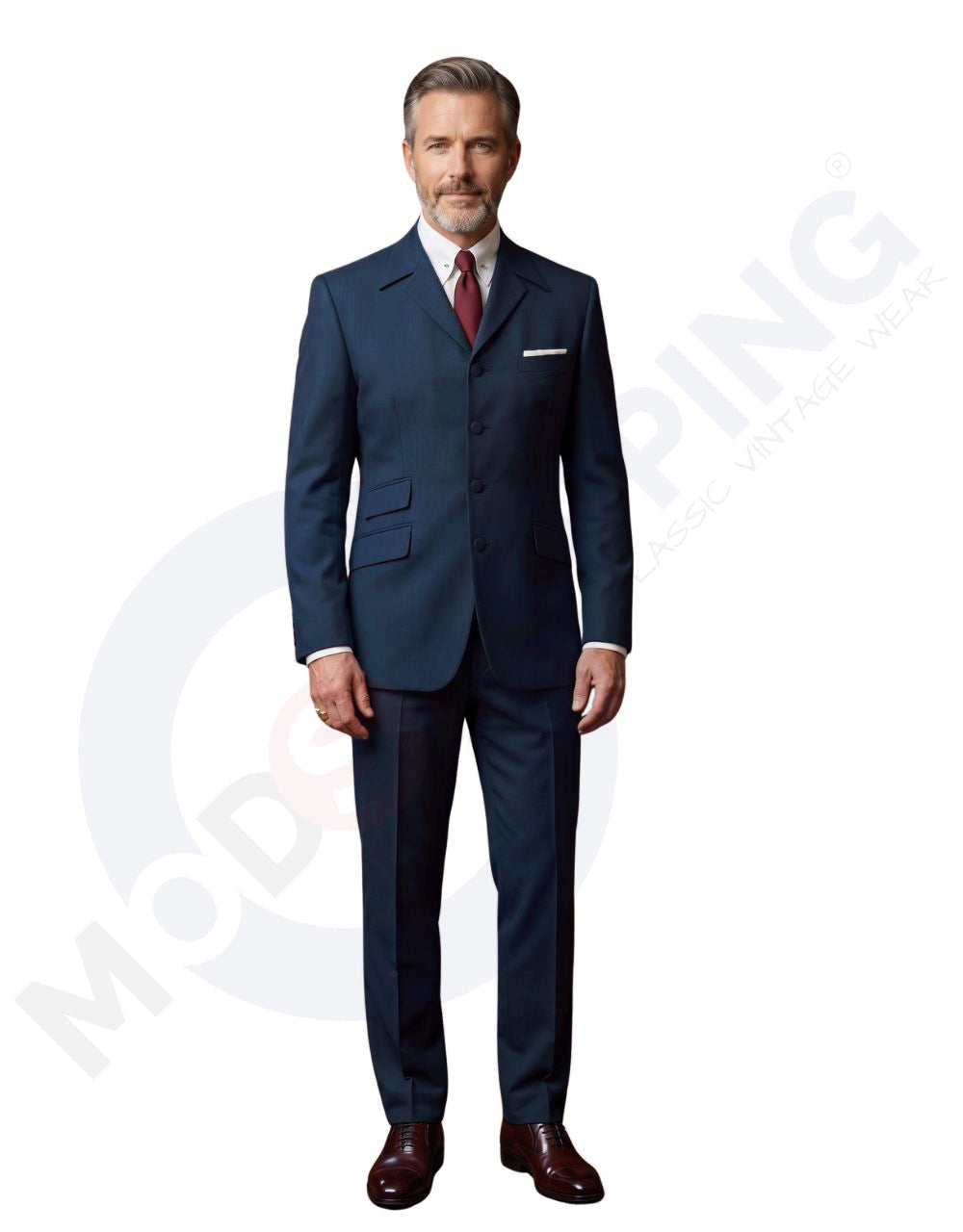 Navy Blue Winged Lapels Suit 01