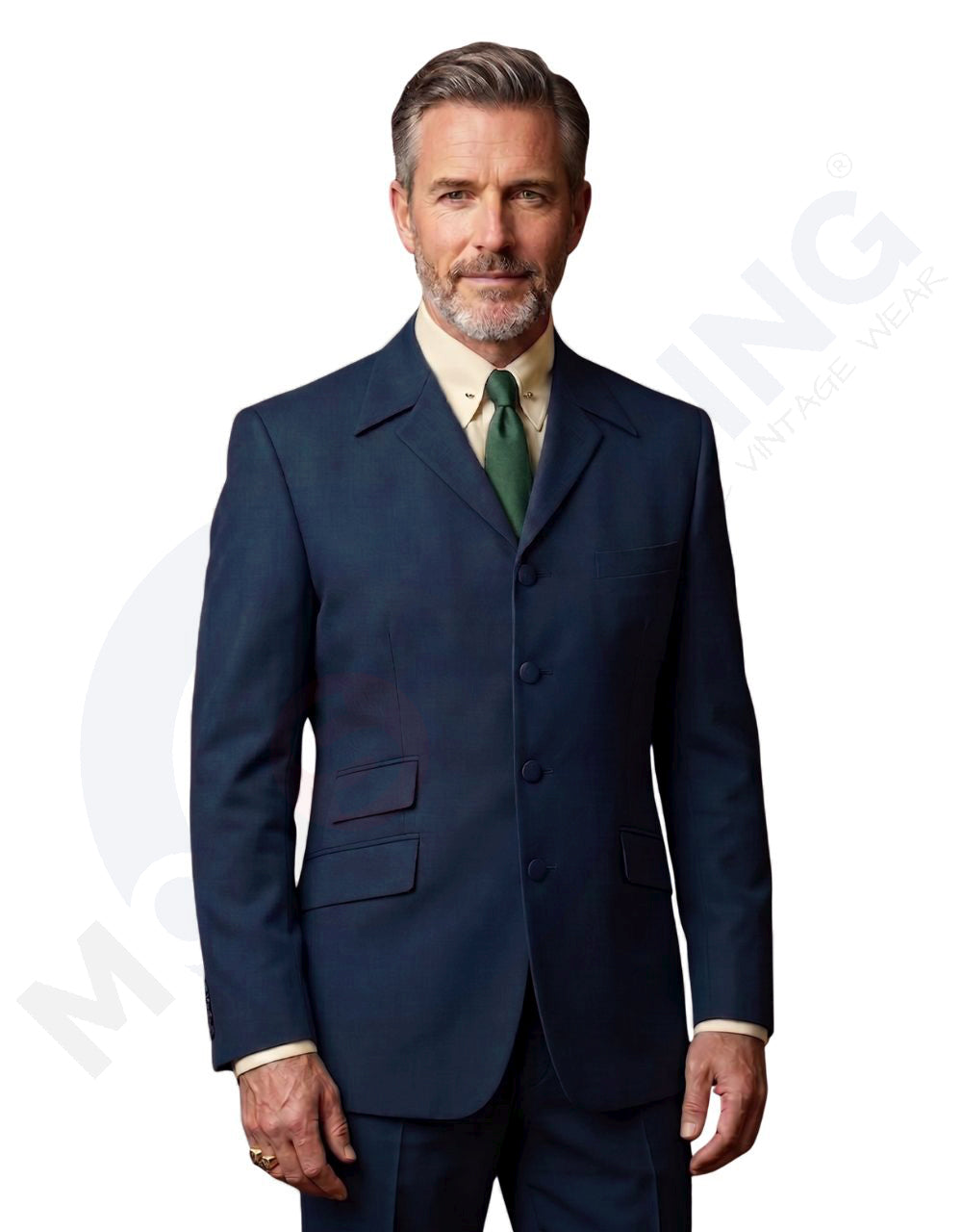 Navy Blue Winged Lapels Suit 02
