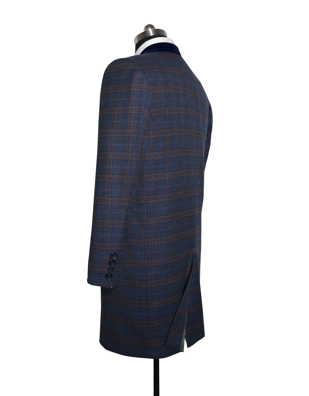 Navy Blue and Brown Prince of Wales Check Coat