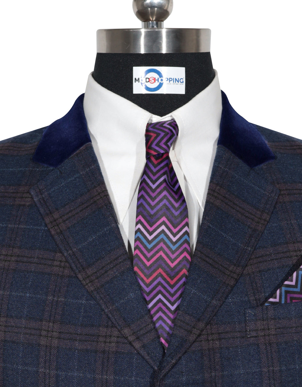 Navy Blue and Brown Prince of Wales Check Coat
