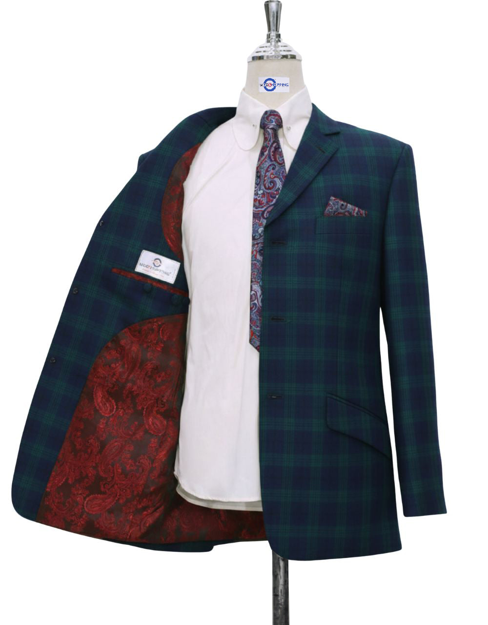 Navy Blue and Green Check Suit ining