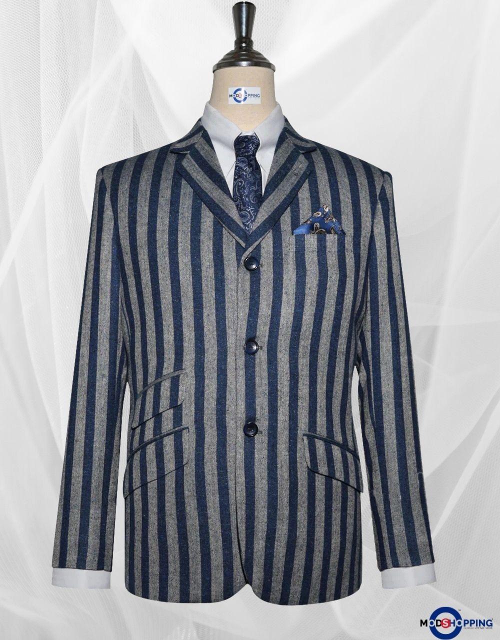 Navy Blue and Grey Striped Blazer