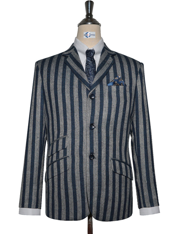 Boating Blazer - Navy Blue and Grey Striped Blazer