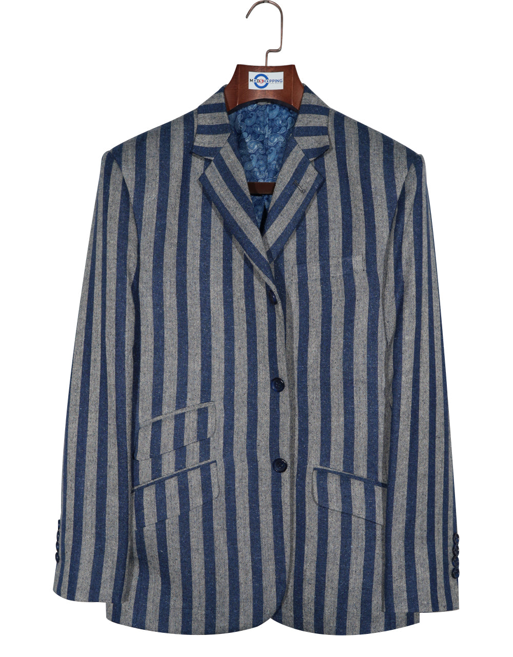 Navy Blue and Grey Striped Blazer