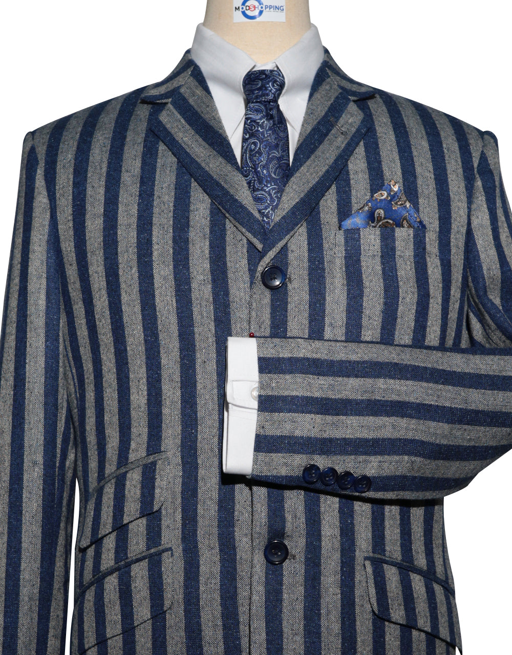 Navy Blue and Grey Striped Blazer