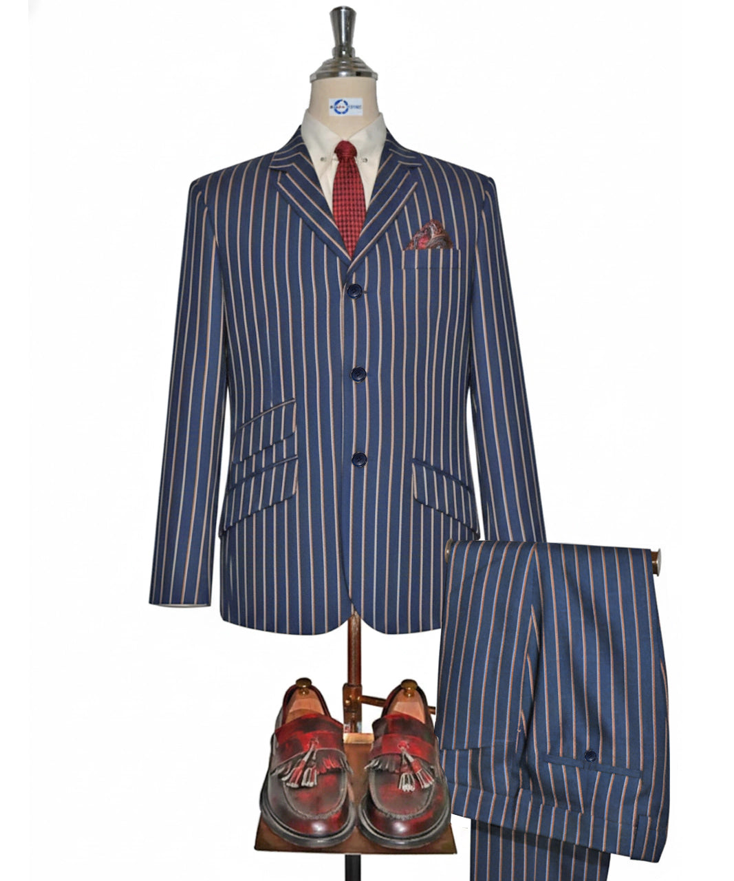 Blue and Orange Striped Suit