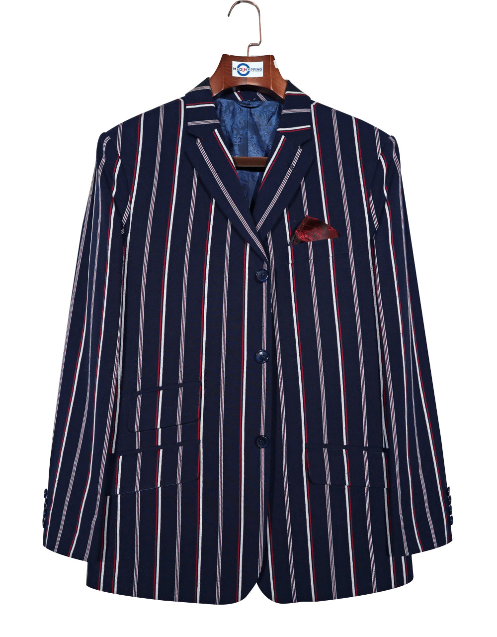 Dark Navy Blue and Red Striped Blazer