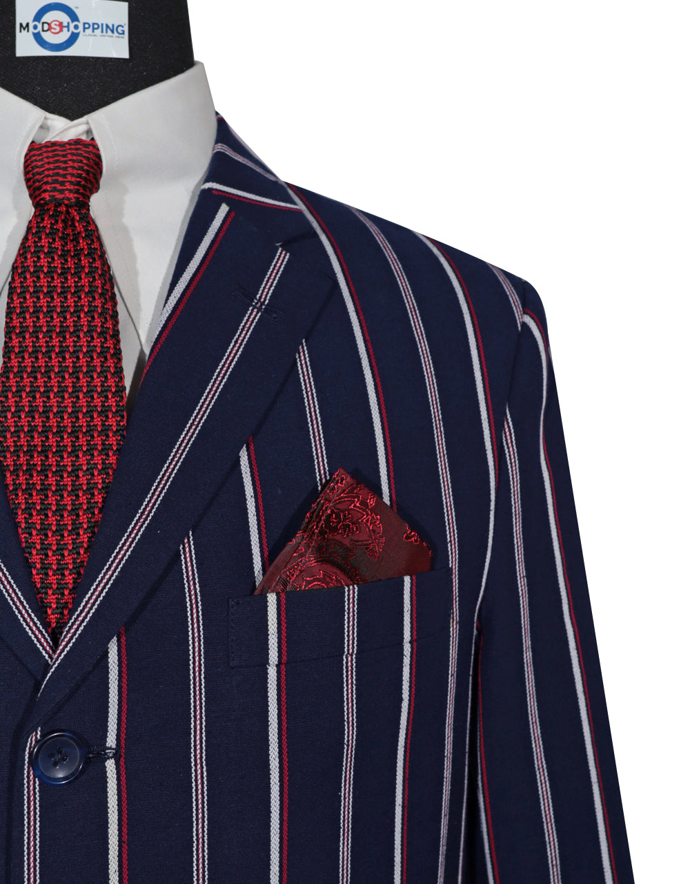 Dark Navy Blue and Red Striped Blazer