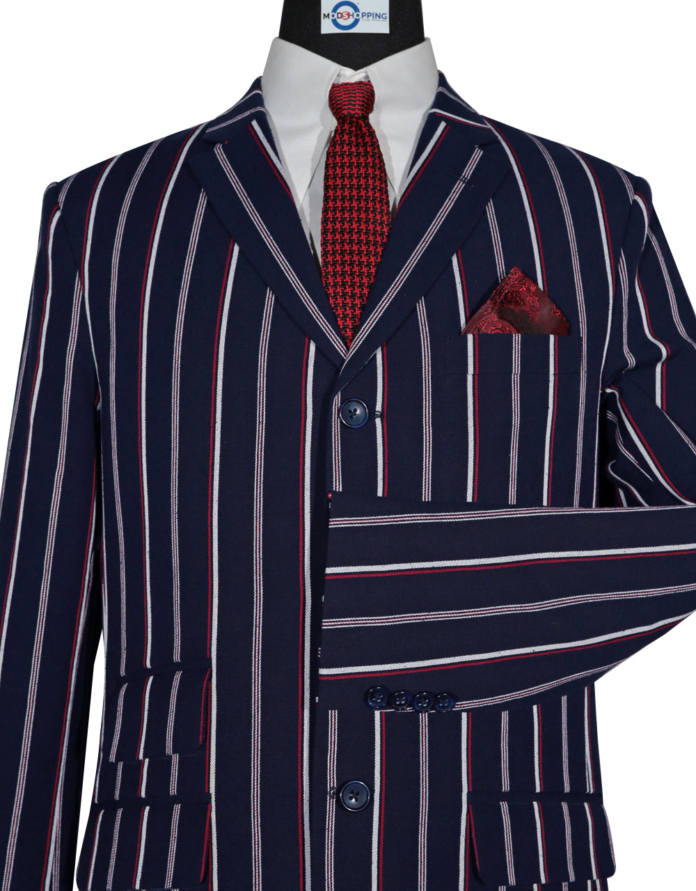 Dark Navy Blue and Red Striped Blazer