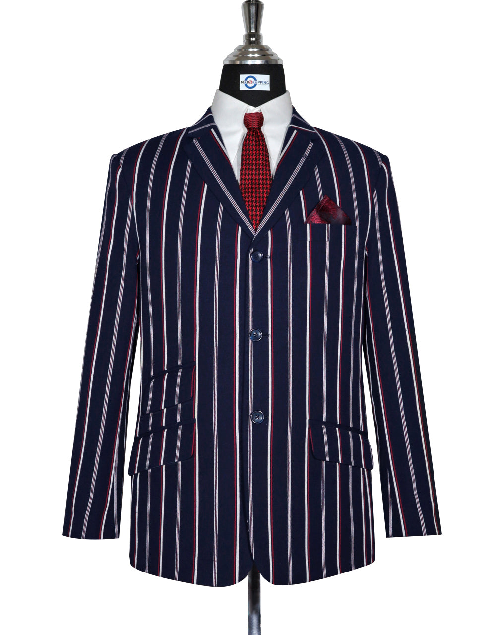 Dark Navy Blue and Red Striped Blazer