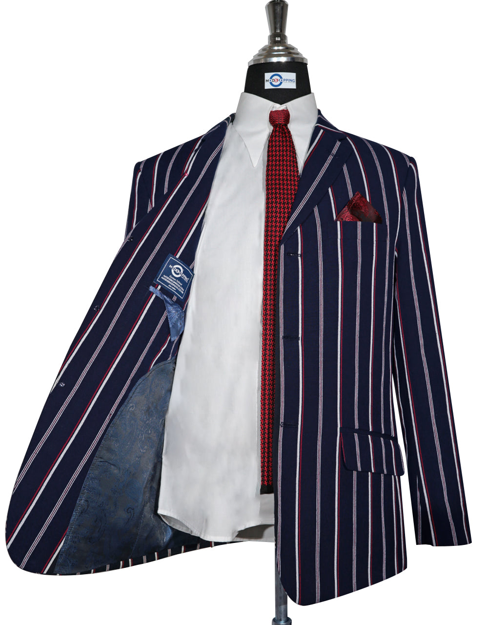 Dark Navy Blue and Red Striped Blazer