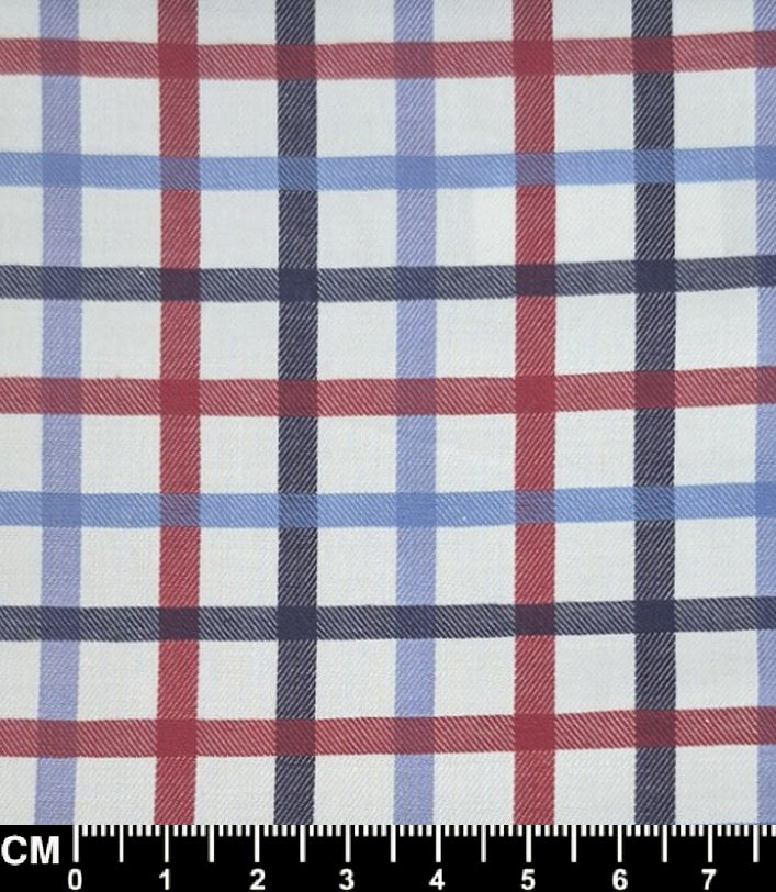 Navy blue, Sky Blue and Red Gingham Short Sleeve Fabric