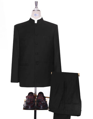Nehru Collar Suit | Black Color Tailored 5 Button Suit Modshopping