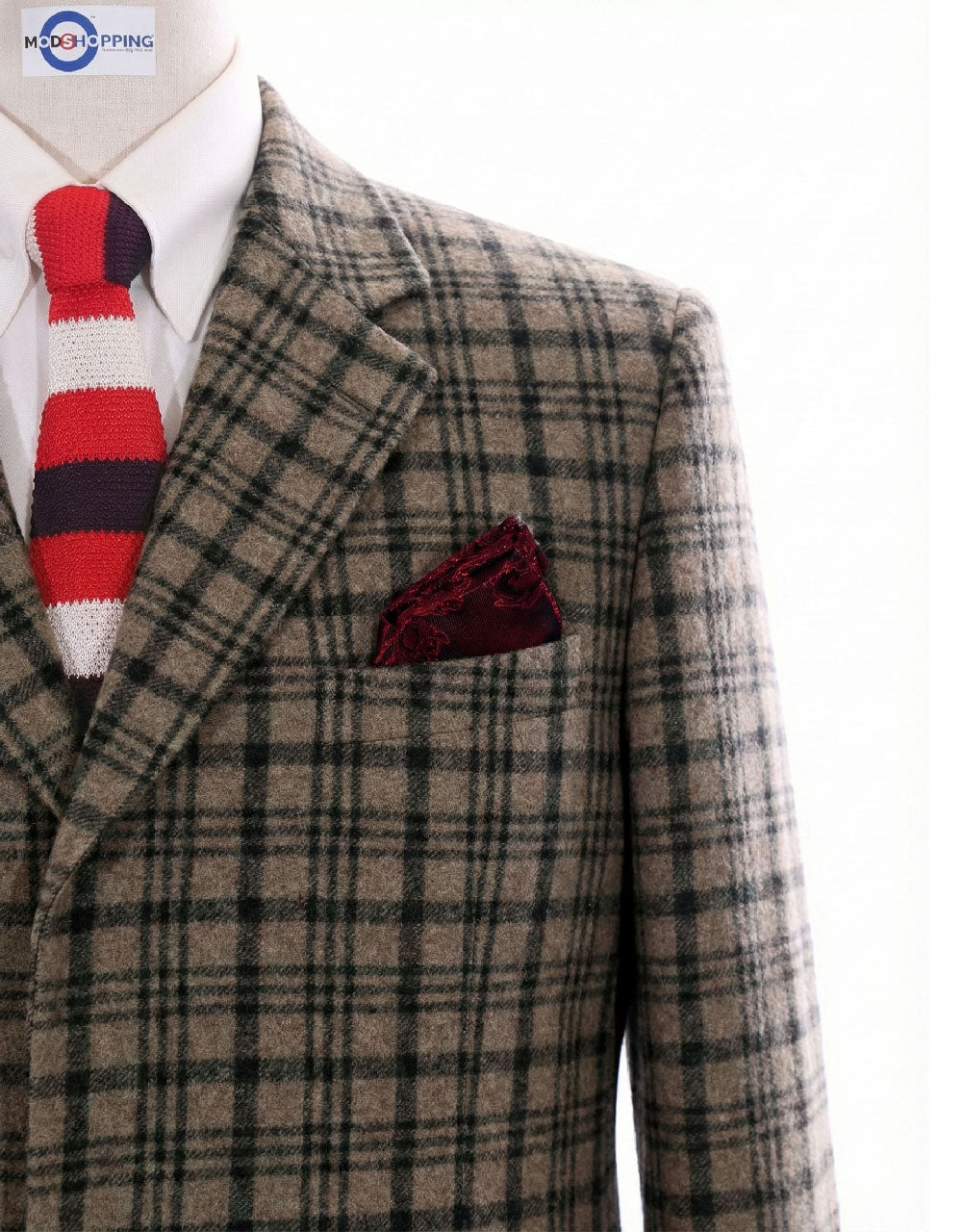 Camel and Black Check Overcoat Chest