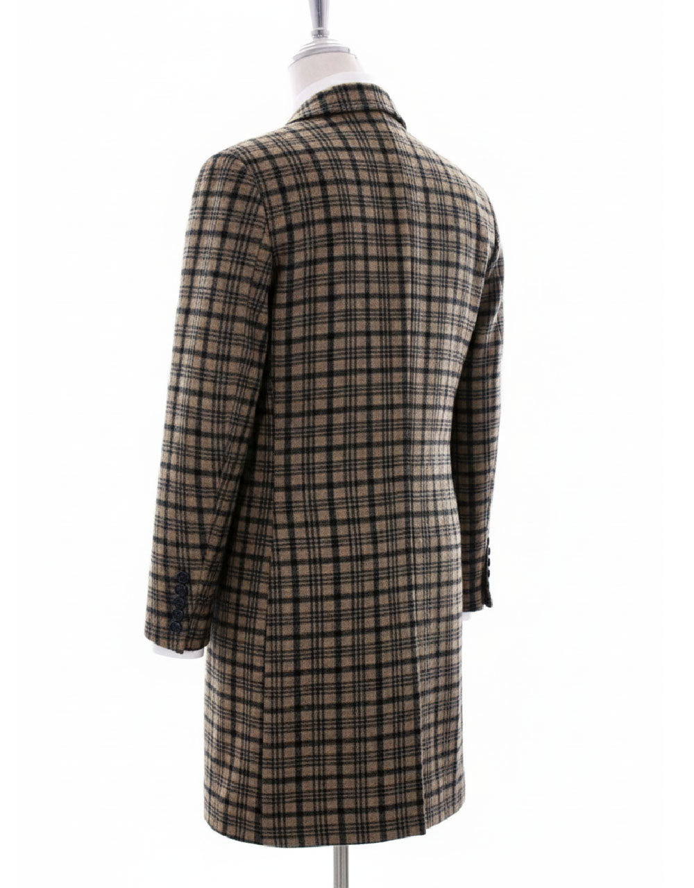 Camel and Black Check Overcoat  Back Side