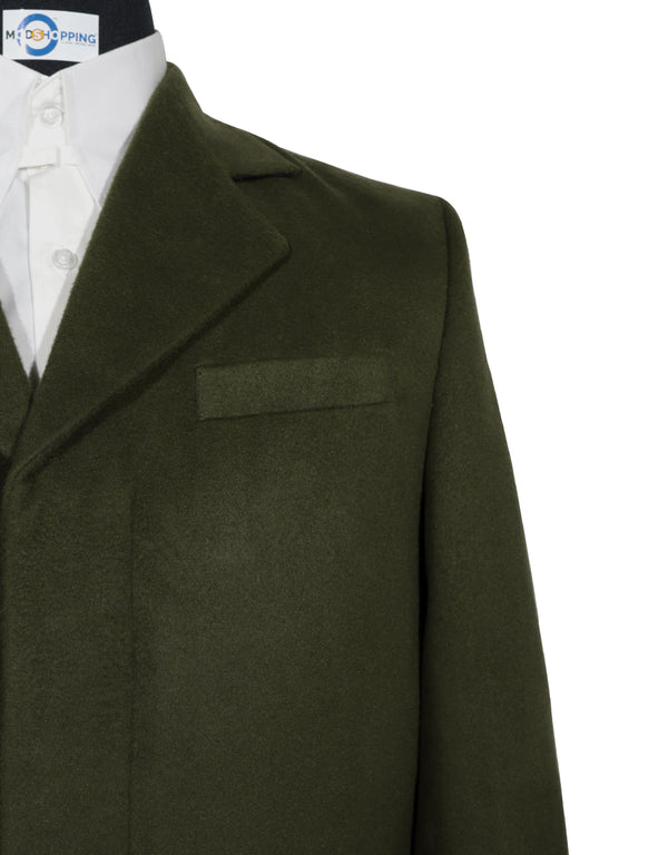 Long Overcoat | Vintage Style Olive Green Long Wool Overcoat