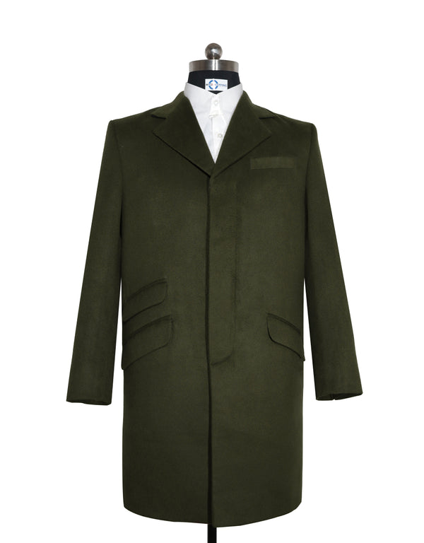 Long Overcoat | Vintage Style Olive Green Long Wool Overcoat