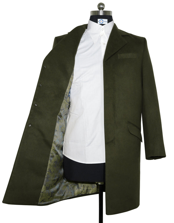 Long Overcoat | Vintage Style Olive Green Long Wool Overcoat