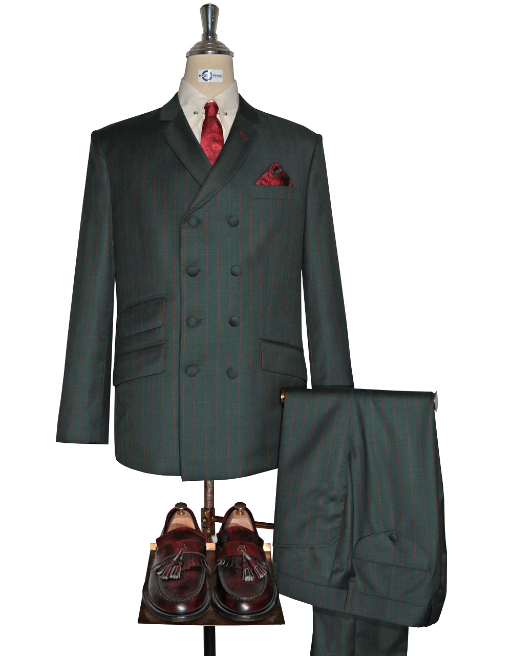 Olive Green and Burnt Orange Striped Suit