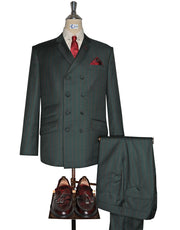 Olive Green and Burnt Orange Striped Suit