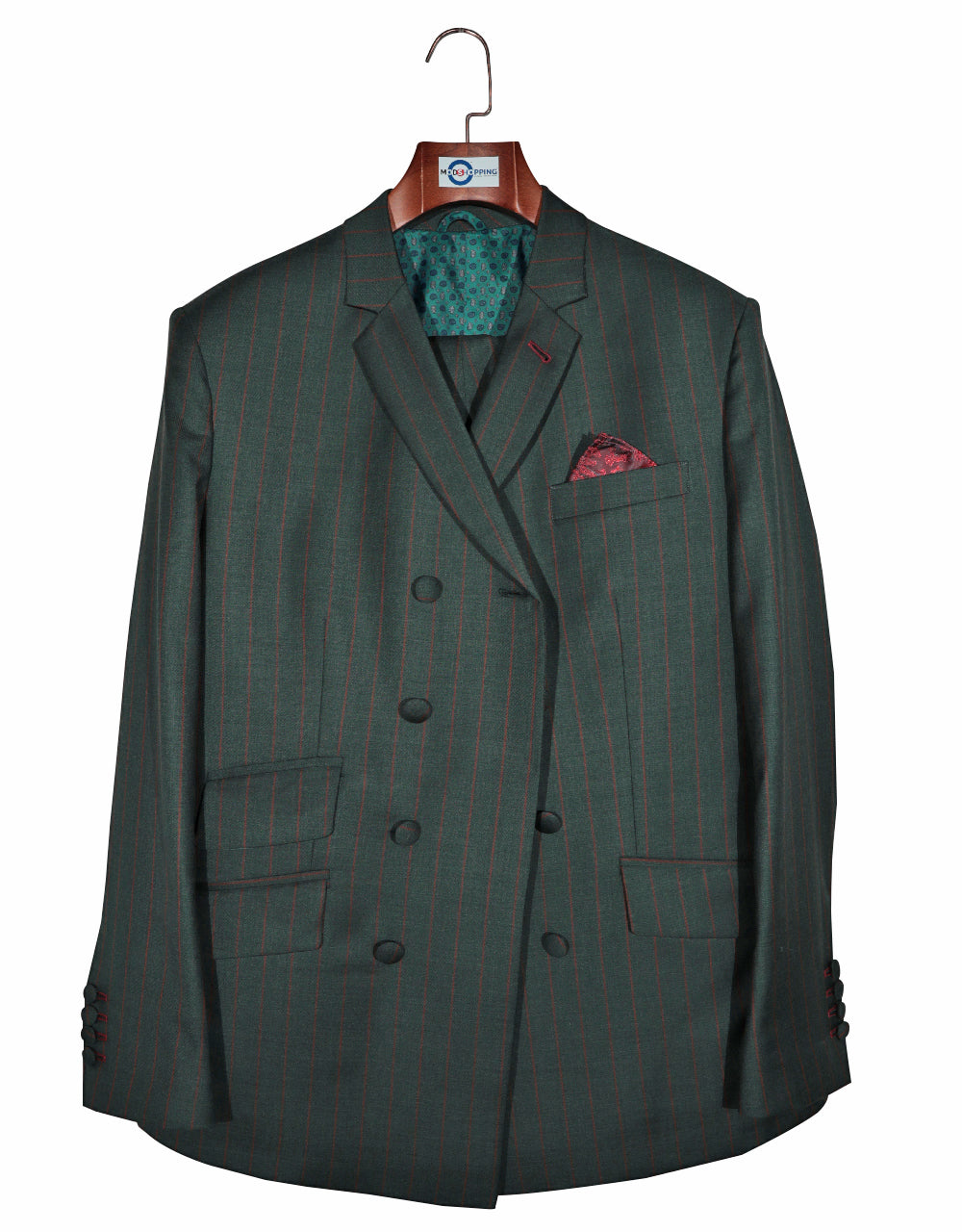 Olive Green and Burnt Orange Striped Suit