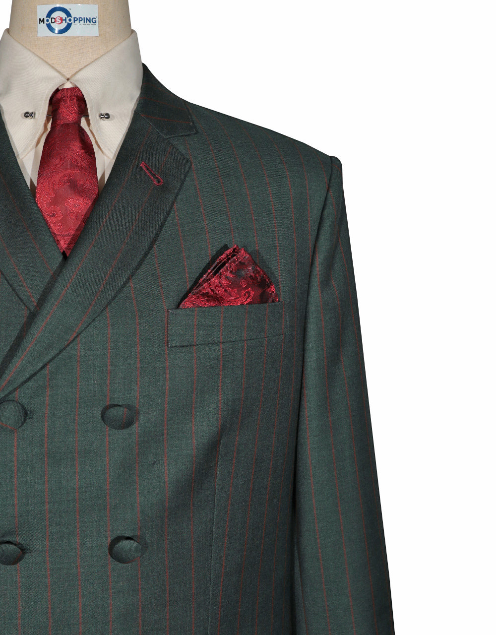 Olive Green and Burnt Orange Striped Suit