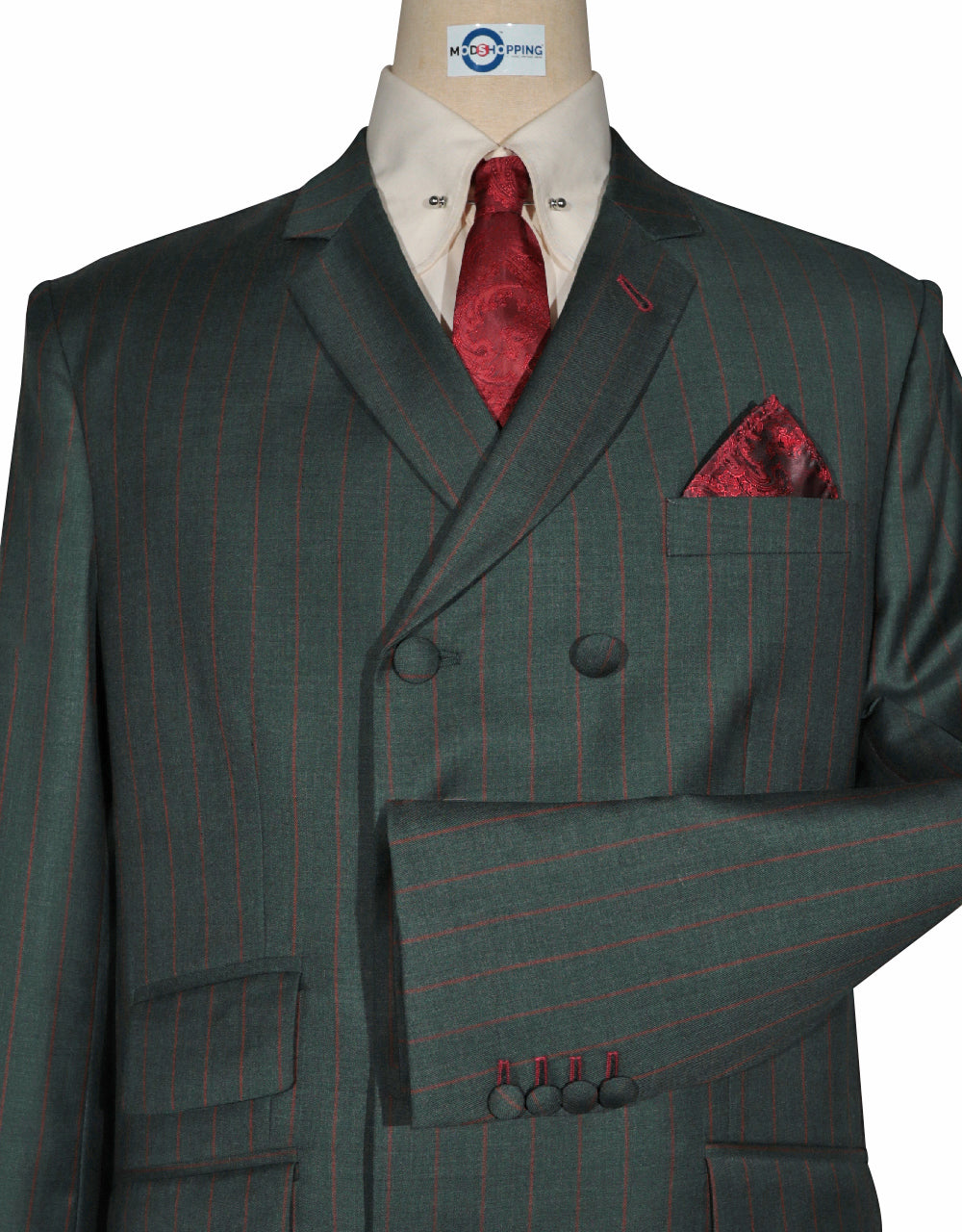 Olive Green and Burnt Orange Striped Suit