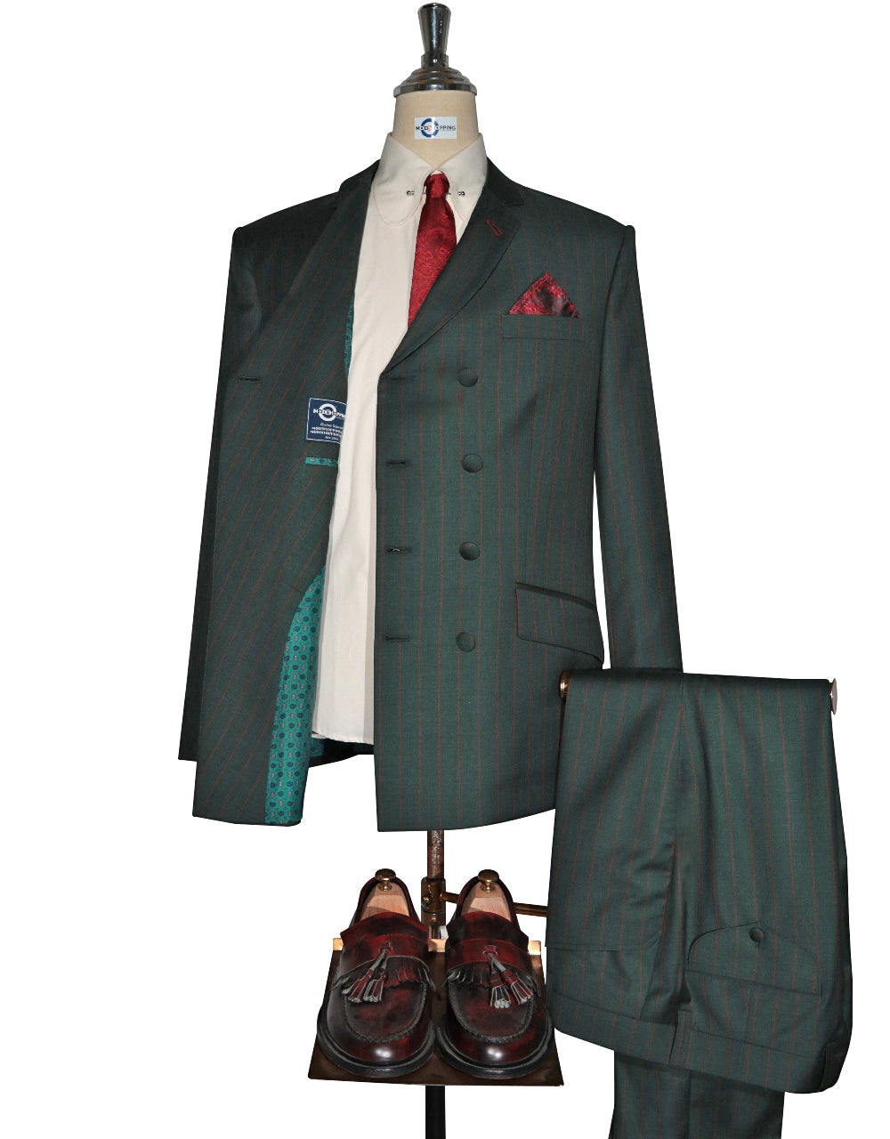 Olive Green and Burnt Orange Striped Suit
