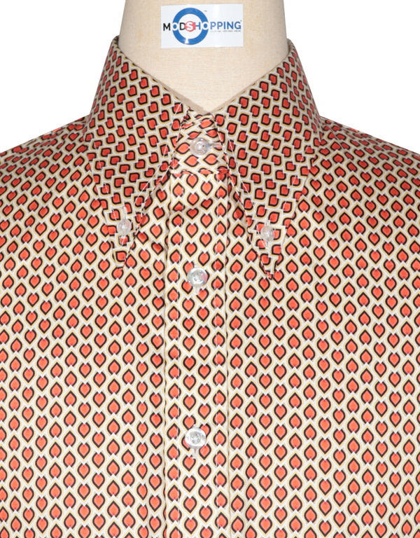 60s Style Orange and Khaki  Argyle Shirt