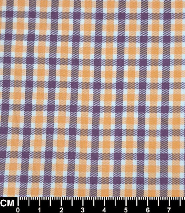 Orange and Navy Blue Gingham Short Sleeve Fabric