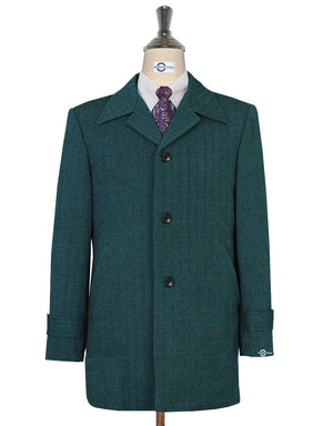 Original Vintage 60s Retro Green Herringbone Tweed Short Coat Modshopping Clothing