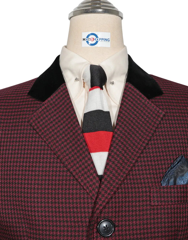 Over Coat Men's | 60s Mod Winter Burgundy Houndstooth Coat Modshopping Clothing