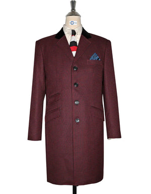 Over Coat Men's | 60s Mod Winter Burgundy Houndstooth Coat Modshopping Clothing