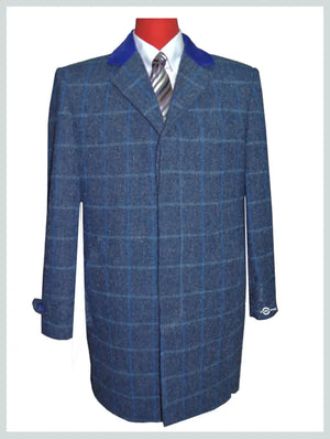 Overcoat | Blue Windowpane Check Long Coat Modshopping Clothing