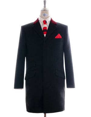 Overcoat | Original Vintage Style Maroon Velvet Black Mens Winter Coat Modshopping Clothing
